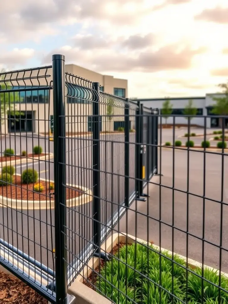 A commercial gate installation in progress, showing the robust construction and advanced security features being implemented at a business property.